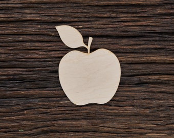 Wooden Apple Shape For Crafts And Decoration - Laser Cut - Apple Cutout - Apples - Apple With Leave - Unfinished Apple