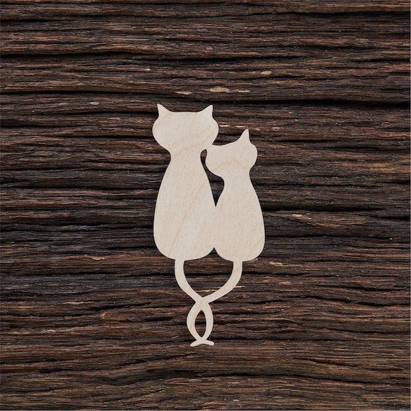 Wooden Cats In Love Shape For Crafts And Decoration - Laser Cut - Cat - Cat Lover Gift - Cats - Cat Art