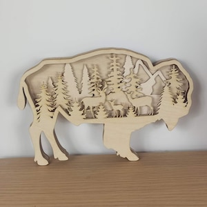 Wooden Bison Art Shape For Crafts And Decoration - Laser Cut - Bison Art Piece - 5 Layer Bison - 3d Bison - Tabletop Decor - UNASSEMBLED