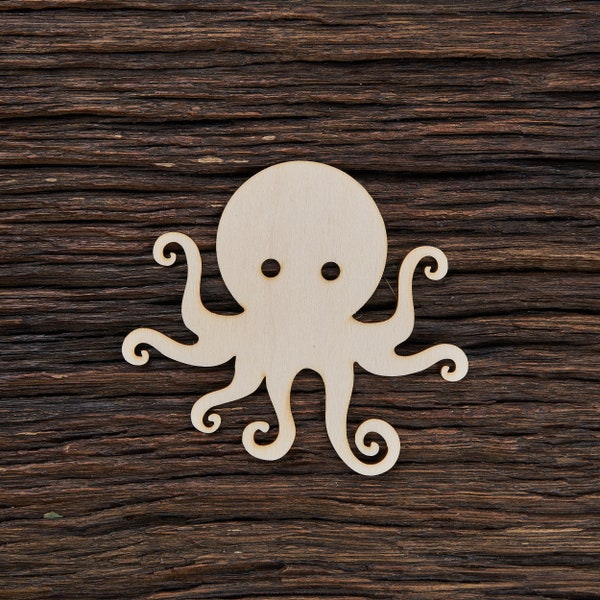Forme de pieuvre en bois pour l'artisanat et la décoration - Découpe au laser - Art de pieuvre - Pieuvre mignonne - Art mural de pieuvre - Collier de pieuvre