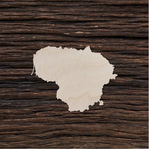 Forma de madeira da Lituânia para artesanato e decoração - Corte a laser - País da Lituânia - Mapa da Lituânia - Mapa da Europa - Países da UE