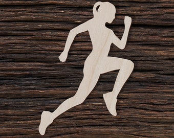 Coureur en bois pour travaux manuels et décorations - Running Girl - Runner Woman - Forme artisanale vierge - Découpes en bois