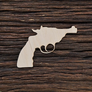 Forma de revólver de madera para artesanía y decoración - Corte láser - Revólver - Forma sin terminar - Forma de pistola - Forma de madera