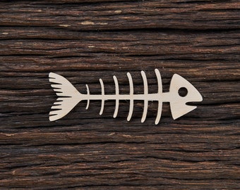 Wooden Fish Skeleton Shape for Crafts and Decoration - Laser Cut - Fish Bones - Fish Skeleton Charm - Fish Earrings