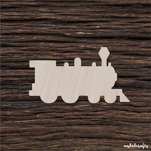 Forma de locomotora de madera para manualidades y decoración - Corte láser - Decoración de trenes - Recorte de trenes - Regalos de trenes - Decoración artesanal