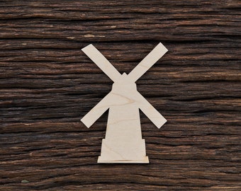Wooden Unfinished Windmill Shape For Crafts And Decoration - Laser Cut - Windmills - Windmill Charms - Dutch Windmill