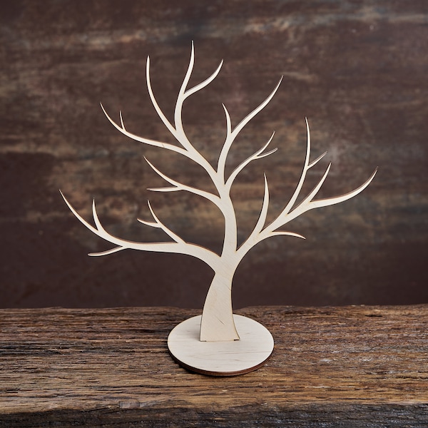 Árbol de joyería de madera con forma de soporte para manualidades y decoración - corte láser - árbol - recorte de árbol - árbol de la vida - adorno de árbol