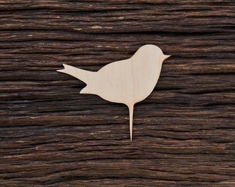 Wooden Bird Decoration With Stick for Crafts - Laser Cut