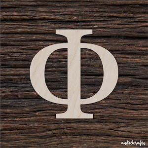Forma de Phi de madera para manualidades y decoración - Corte láser - Recorte de épsilon - Letras griegas - Símbolo griego - Griego antiguo