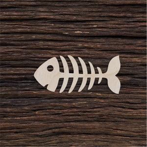 Wooden Fish Skeleton Shape For Crafts And Decoration - Laser Cut - Fish Bone - Fish Skeleton Charm - Fish Necklace - Fish Art