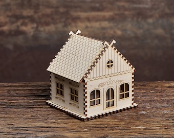 Maison miniature en bois pour la décoration - Découpe au laser - Maison miniature - Maison de poupée - Maison de Noël - Maison de poupée en bois - Woodsfield