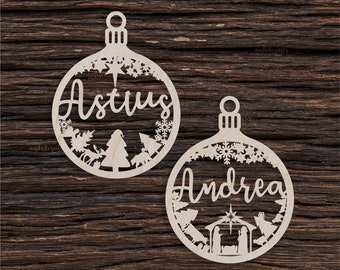 Custom Wooden Christmas baubles With Name - Laser Cut - CHRISTMAS gift tags - Personalized Gift - Christmas decoration - Christmas Decor