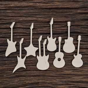 Forma de guitarra de madera para manualidades y decoración - Corte láser - Decoración de guitarra - Guitarra en miniatura - Decoración de guitarra