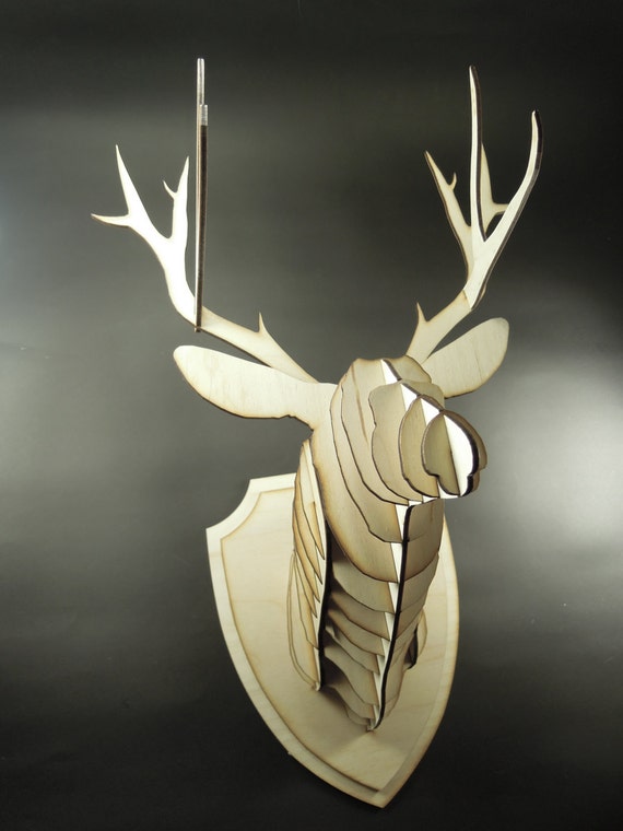 Large wooden deer head with antlers. Home decoration crazy Etsy