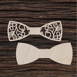 Wooden Floral Bow Tie for Crafts - Laser Cut - Groom Bow Tie - Wedding Bow Tie - Wooden Bow Tie
