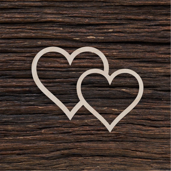 Dos corazones de madera cortados en forma para manualidades y decoración -  Corte láser - Tamaños múltiples - Boda - Corte de corazón - Cortes de