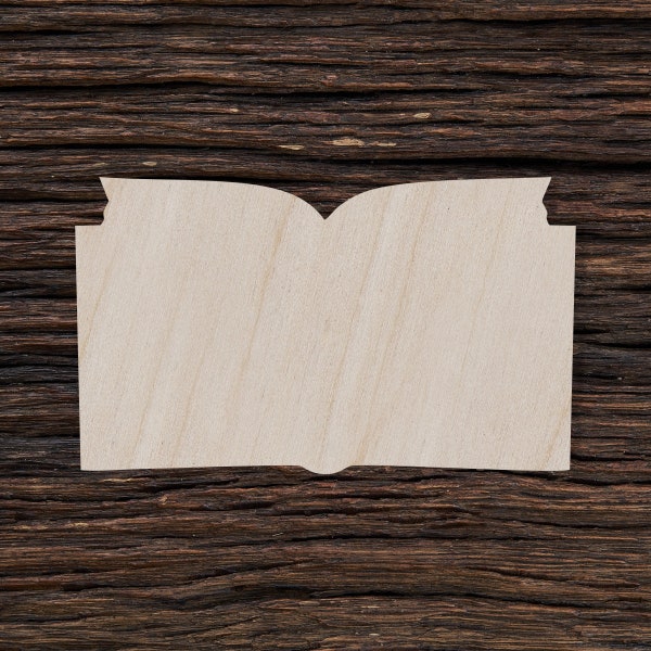 Wooden Open Book for Crafts and Decorations - Open Book Charm - Open Book Outline - Open Book Cut Out - FLAT book shape - 2D shape