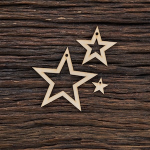 Wooden Christmas Ornament Star shape - Set of 3 Pieces - Laser Cut - Home Decoration - Home Decor - Christmas Decor