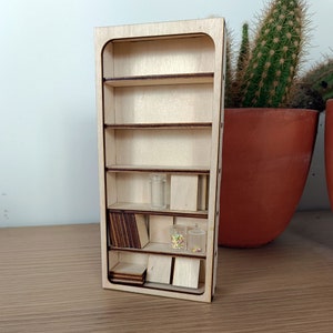 Wooden DYI Miniature Bookshelf For Nook For Crafts And Decorations - 1:12 scale - Nook Bookshelf - Miniature Bookshelf - Dollhouse furniture