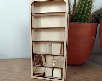 Wooden DYI Miniature Bookshelf For Nook For Crafts And Decorations - 1:12 scale - Nook Bookshelf - Miniature Bookshelf - Dollhouse furniture