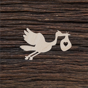 Hölzerne Storch-Babyparty-Form für Handwerk und Dekoration - Laser-Schnitt - Storch-Einladung - Storch mit Baby - Storch-Zeichen - Storch