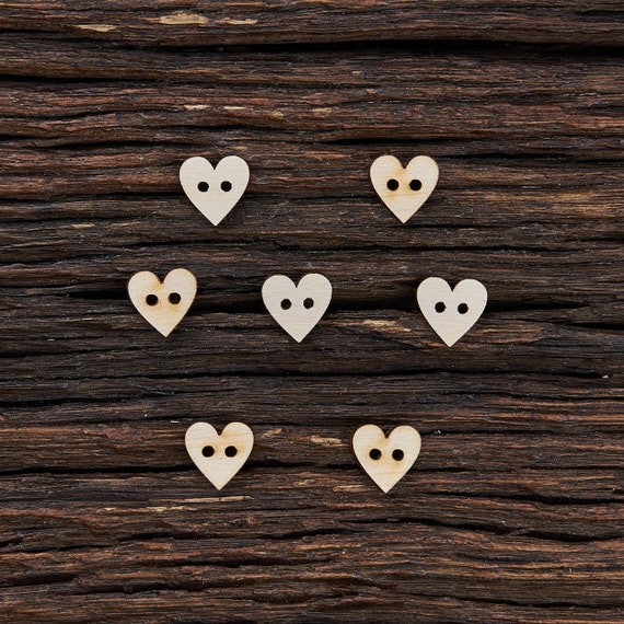 Wooden Heart Shaped Buttons for Crafts Laser Cut Wooden Buttons