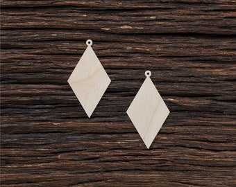 Houten spaties, houten diamantvorm, houten oorbelblanks - Set van 2 items - Meerdere maten - Sieradenblanks