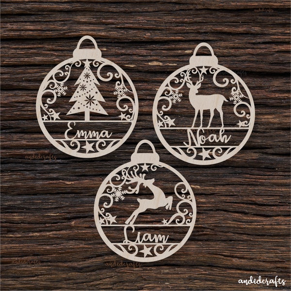 Wooden Custom Personalized Christmas Bauble Shape For Crafts And Decoration - Laser Cut - Personalized Gift - Gift Tags - CHRISTMAS Pendants