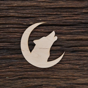 Wooden Wolf Head And Moon Shape For Crafts And Decoration - Laser Cut - Wolf - Wolf Silhouette - Wolf Pendant - Wolf Head Pendant