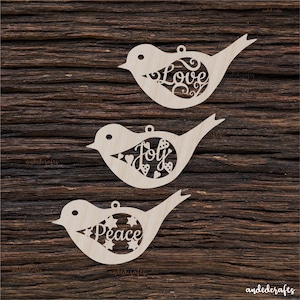 Wooden Christmas Bird Shape For Crafts And Decoration - Laser Cut -  Christmas Ornaments - Mom Christmas Gift - Gift Tags - Love Peace Joy