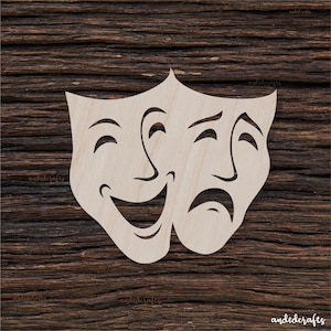 Wooden Drama Masks Shape For Crafts And Decoration - Laser Cut - Theater Masks - Tragedy And Comedy - House Decor Mask - Drama Mask