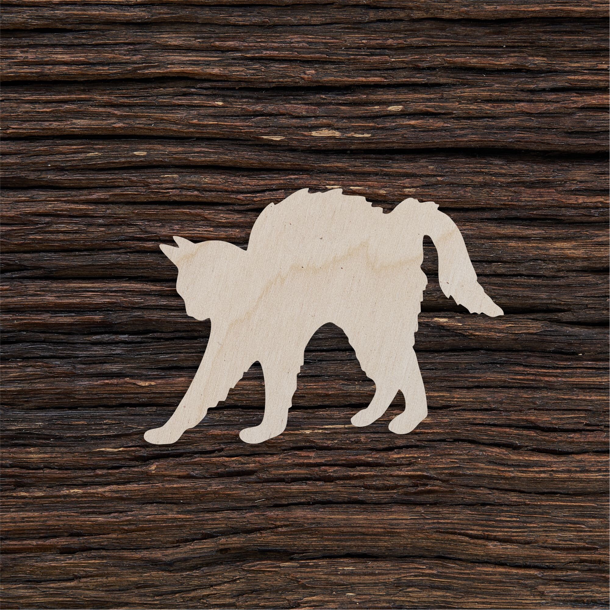 Wooden Halloween Cat Shape For Crafts And Decoration Laser Etsy Polska