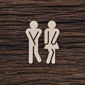 Wooden Funny Restroom Shape For Crafts And Decoration - Laser Cut - Restroom Sign - Restroom Signs - Restroom Door Sign - Restroom Decor