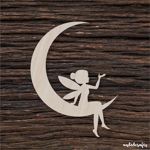 Holzfee auf Mond zum Basteln und für Dekorationen - Feenmond Form - Feenmond Ohrringe - Feenmond Cutout