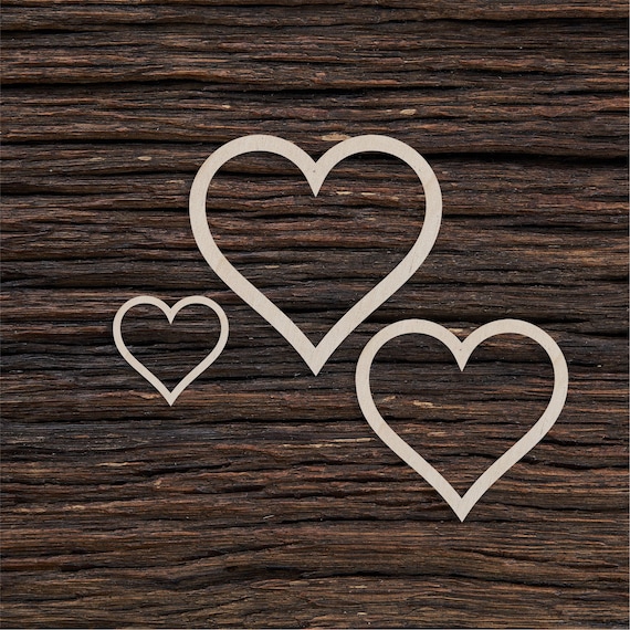 Forma de recorte de corazones de madera para manualidades y decoración -  Corte láser - Tamaños múltiples - Recorte de corazón - Recortes de corazón  