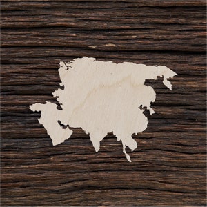 Forma de madeira do continente asiático para artesanato e decoração - Corte a laser - Ásia - Mapa da Ásia - Mapa da Ásia - Continente asiático