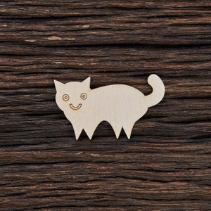 Gato de madeira com quatro pernas para artesanato - Corte a laser - Presente para amantes de gatos - Gato em branco - Formato de gato