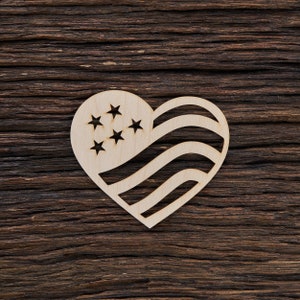Wooden Usa Flag Heart  Shape For Crafts And Decoration - Laser Cut - American Flag - Us Flag - Flag - Usa