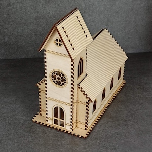 Chiesa in miniatura in legno per decorazione - Taglio laser - Casa in miniatura - Casa delle bambole - Casa di Natale - Casa delle bambole in legno - Woodsfield