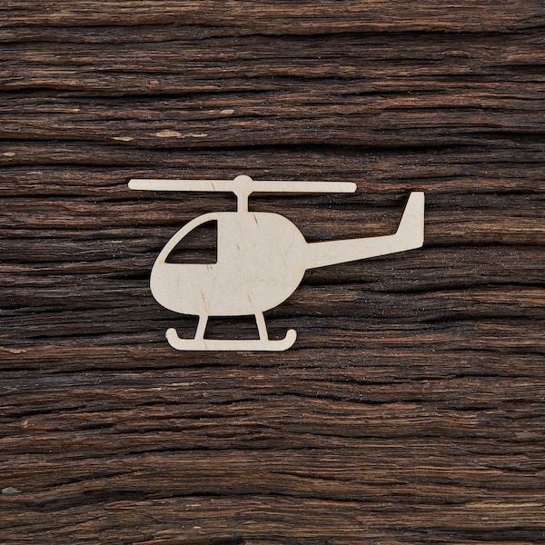 Forma de helicóptero de madera para artesanías y decoración - Corte láser - Helicóptero - Amuleto de helicóptero - Fiesta en helicóptero - Helicóptero de juguete