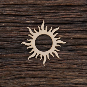 Forma del sole in legno per artigianato e decorazione, taglio laser, simbolo del sole, luce del sole, sagoma del sole, forma del sole incompiuta