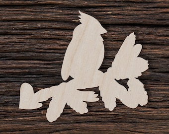 Oiseau en bois sur branche pour l’artisanat et les décorations - Ébauches en bois - Ébauches d’artisanat - Art mural d’oiseaux - Oiseaux en bois - Cadeau de Noël