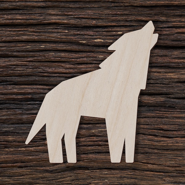 Wooden Geometrical Wolf For Crafts And Decorations - Wooden Blanks - Craft Blanks - Wolf Necklace - Wolf Jewelry - Wolf Charm