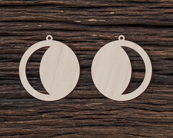 Set of 2 Wooden Moon Earrings for Crafts and Decorations - Earrings Cut Out - Earrings Pendant - Earrings Earrings
