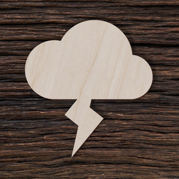 Wooden Thunder Storms For Crafts And Decorations - Wooden Blanks - Craft Blanks - Lightning Sky - Rainy Clouds - Stormy Signs