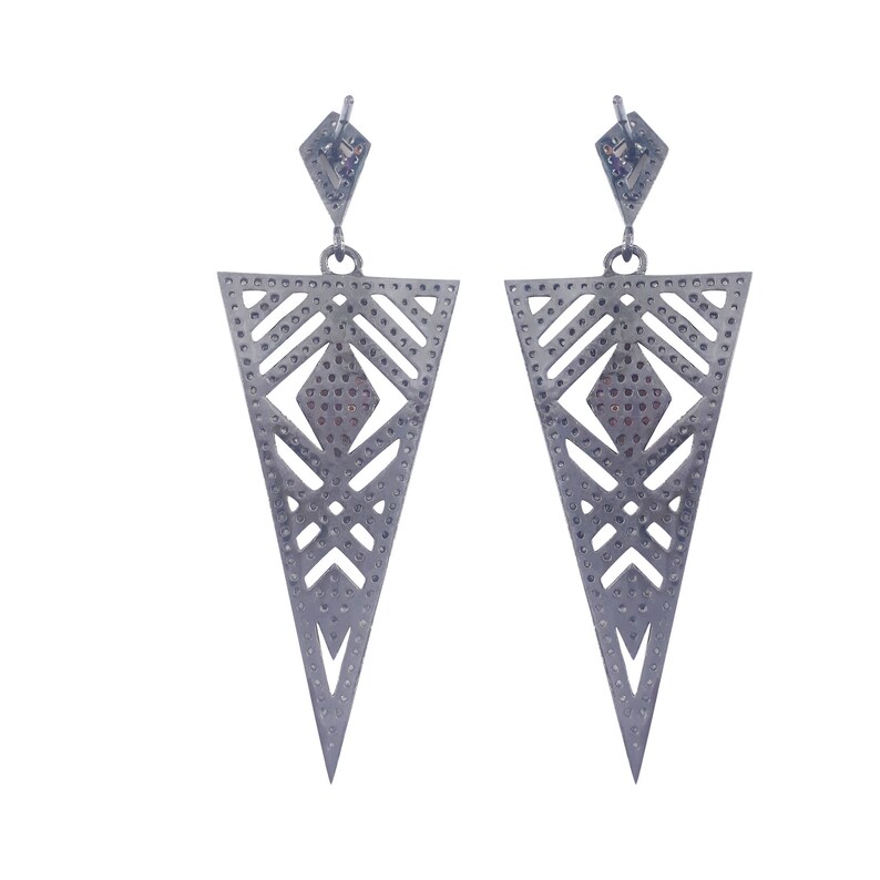 925 Sterling Silver Ruby Earrings Triangle Earrings Gemstone Earrings Wedding Earrings Dangle Drop Earring Vintage Diamond Earrings