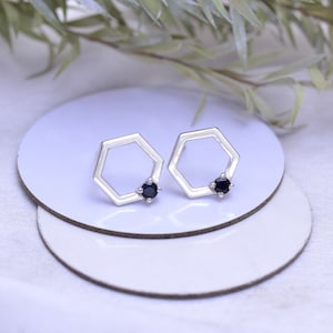 925 Sterling Silver Natural Black Spinel Stud Earrings, Tiny Black Spinel Earrings, Silver Spinel Earrings, Gifts for Mom, Black Earrings