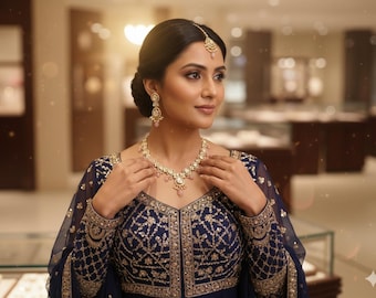 Silver Moissanite Polki Necklace: Indian Bridal Jewelry