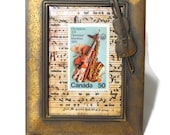 Framed Vintage Postage Stamp – For the Love of Music and Performing Arts ~ Canadian Stamp  Olympics ~ Brushed Metal Frame With Cello/Violin