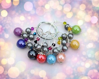 Porcelain Drop Elegant Wine Charms ~ Set of Eight Drink Markers in Different Colors